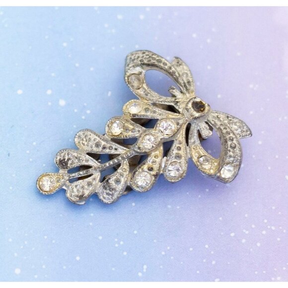Vintage Art Nouveau Floral Ribbon Clip | Rhinestones Clip | J27 - Picture 1 of 2
